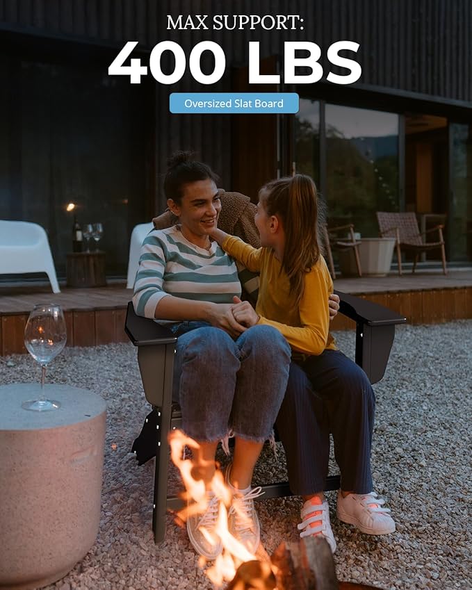 BRIOPAWS Adirondack-Chairs-Set of 4 | Black | Fire Pit Chair | Oversized | HDPE Plastic | All Weather | for Deck Outdoor Poolside Campfire