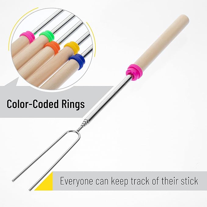 UNCO- Marshmallow Roasting Sticks, 20 Pack, 32”, Extendable Stainless Steel Smores Sticks for Fire Pit