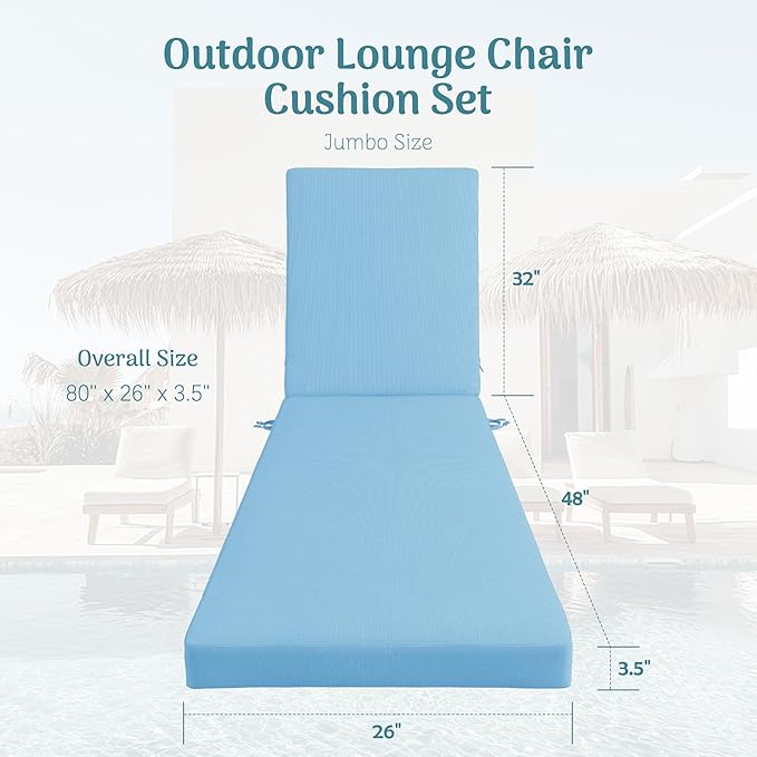 Codi Chaise Lounge Cushions Outdoor, Pool Lounges Chair Cushion Set, Waterproof for Patio Furniture, 80 x 26 x 3.5 Inch 1PK Teal Blue
