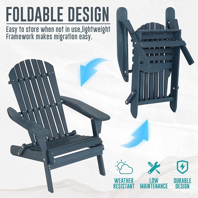 FDW Folding Adirondack Chair, All Weather Patio Chair Outdoor Fire Pit Chair for Patio Lawn Garden Backyard Deck Pool Beach