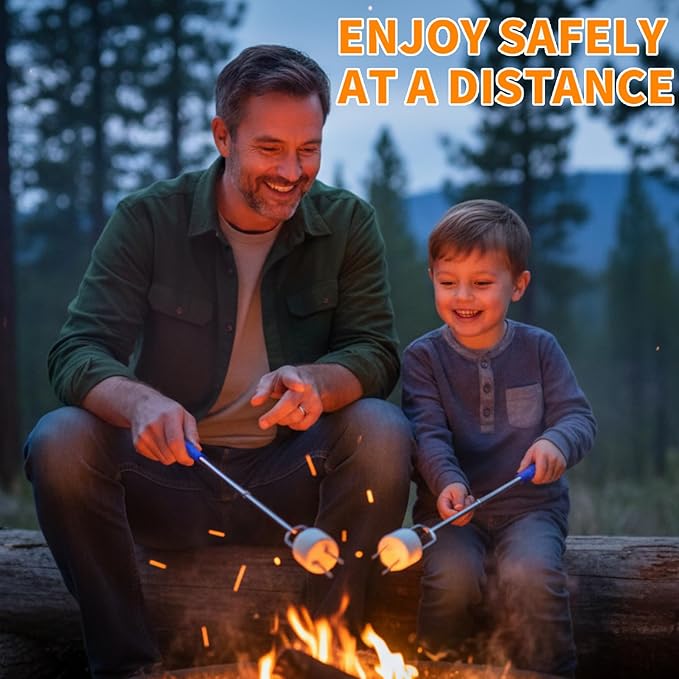 DIKER Marshmallow Roasting Sticks for Fire Pit, Smores Sticks, Hot Dog Sticks for Campfire, Extra Long 27.5" Smores Skewers, Stainless Steel Barbecue Forks, Camping Outdoor Cooking Essentials, 3 Pack