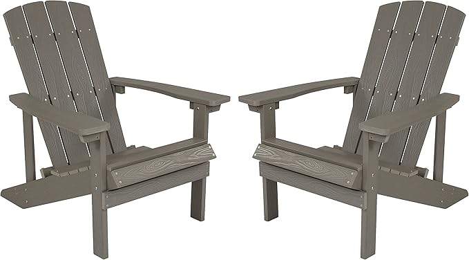 Flash Furniture Charlestown Poly Resin Adirondack Chair - Gray - All Weather - Indoor/Outdoor - Set of 2