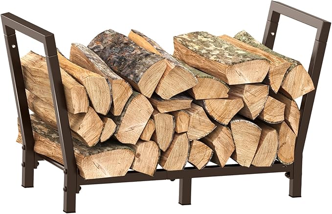 Minicloss 34 Inch Firewood Rack Outdoor Indoor, 2.7ft Wood Storage Rack Stand, Heavy Duty Fire Wood Holder for Fireplace（Bronze）