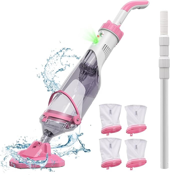 Enhulk Pool Vacuum for Above Ground Pool with a Telescopic Pole, Running time up to 1H, T403 Handheld Rechargeable Pool Cleaner with Powerful Suction up to 18.5 gallons/min, Ideal for Leaves, Debris