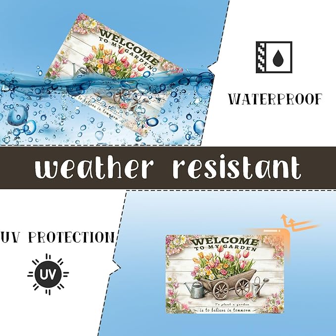Vintage Garden Metal Tin Signs Flowers Welcome to My Garden Funny Tin Sign Rustic Indoor Outdoor Wall Decor for Home Yard Farmhouse Greenhouse Patio Porch Bar 12×16 Inch