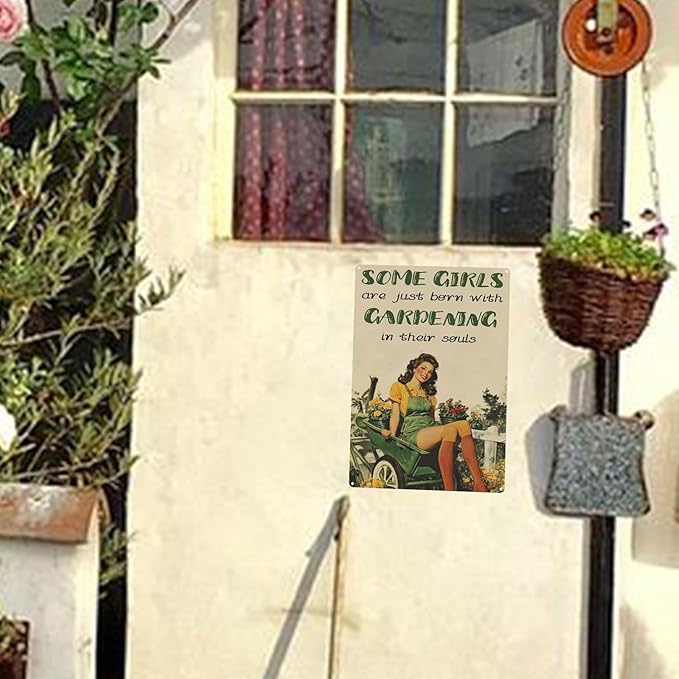 Vintage Garden Metal Tin Signs Some Girls Are Just Born with Gardening Funny Tin Sign Rustic Indoor Outdoor Wall Decor for Home Garden Yard Farmhouse Greenhouse Patio Porch Bar 12×16 Inch