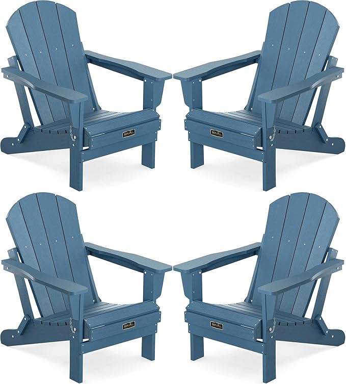 SERWALL Foldable Adirondack Chair Set of 4 for Patio Garden Outdoors Fire Pit-Ocean Blue