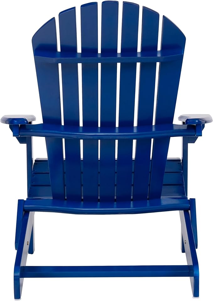 Merax Folding Adjustable Acacia Wood Adirondack Chairs, Water Proof Outdoor Wooden Fire Pit Lounge Reclining Chair for Yard, Garden, Patio, Blue