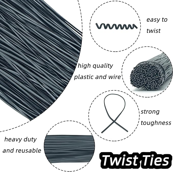 Black Plastic Twist Ties Bulk, 6 Inch Reusable Twist Ties Garden Ties for Plants, 500 Pcs Metallic Twist Ties for Bread Bags, Vines and Wrapping Cords, Christmas Decor