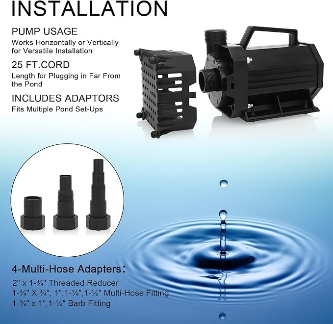 BARST 5000GPH Submersible Water Pump UL Certified Pond Pump with 25FT Cord, 380W High Flow Water Fountain Pump Waterfall Pump For Outdoor Ponds,Fountain, Waterfall, Koi Pond