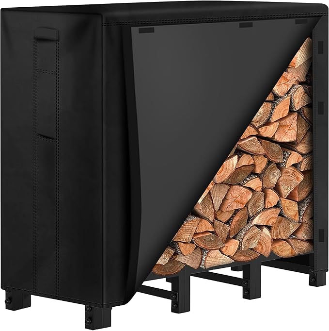 Amagabeli 4ft Firewood Log Rack with Cover Outdoor Heavy Duty Firewood Rack With Weather Resistant 600D Oxford Fabric Cover Indoor Outdoor Wood Racks for Fire Wood Holder