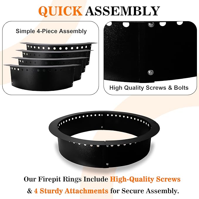 FEBTECH - Smokeless Fire Pit Insert - Steel 45" Round Foldable Fire Pit Ring with Air Vents and Coller Support - DIY Fire Ring in or Above Ground for Patio Outdoor Garden Bonfire Camping Accessories