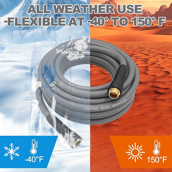 YOTOO Heavy Duty Hybrid Short Garden Hose, Lead in Water Hose 5/8-Inch by 10-Feet 150 PSI, Kink Resistant, All-Weather Flexible with Swivel Grip Handle and 3/4" GHT Solid Brass Fittings, Gray