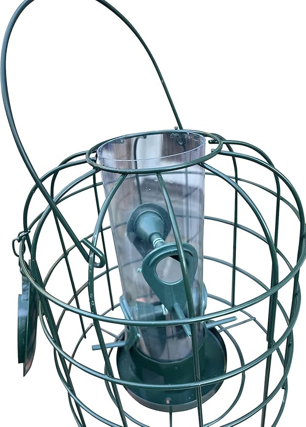 Garden Guru Squirrel Proof Bird Feeder – Outdoor Caged Tube Hanging Bird Feeder with 4 Perches for Small Wild Birds – Premium Coated Steel & Metal Seed Guard - Chew Proof, Weather Resistant