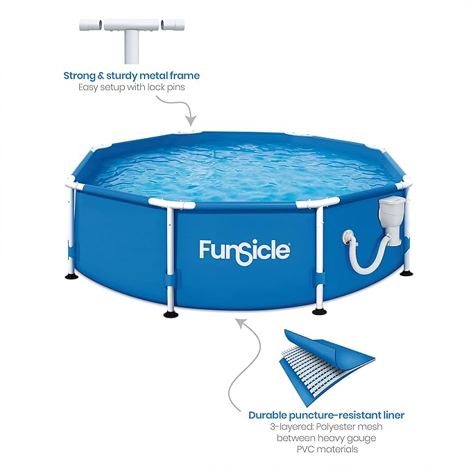 Funsicle Activity 8' x 30" Round Above Ground Swimming Pool Set with SkimmerPlus 2-in-1 Filter Pump - Easy Setup for Backyard Fun