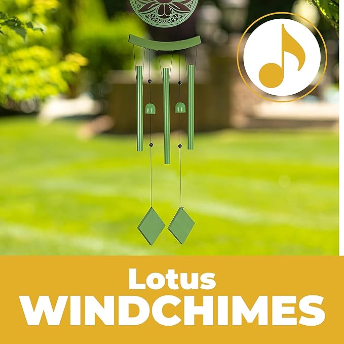 VP Home Lotus Medallion Wind Chimes for Outside - Harmonic Windchimes with Lotus Design for Gardens, Patios, and Porches - Thoughtful Gift for Mom, Grandma, and Plant Lovers - 8 x 8 x 37 Inches
