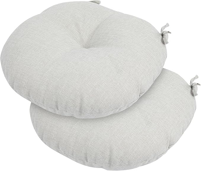 Bistro Chair Cushions 15 inch,Set of 2,Tufted Round Chair Cushions with Ties,15"x15"x4",Water Resistant Round Seat Cushion for Barstool Chairs,Patio Garden Kitchen Outdoor Furniture(Cloud Gray)