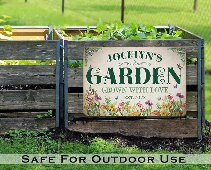 Custom Metal Signs with Name Made in USA Personalized Vintage Garden Sign Waterproof Vintage Decorative Metal Print for Wall Decor Customized Home Garden Ideas Gifts Artwork Prints for Yard Ourdoor