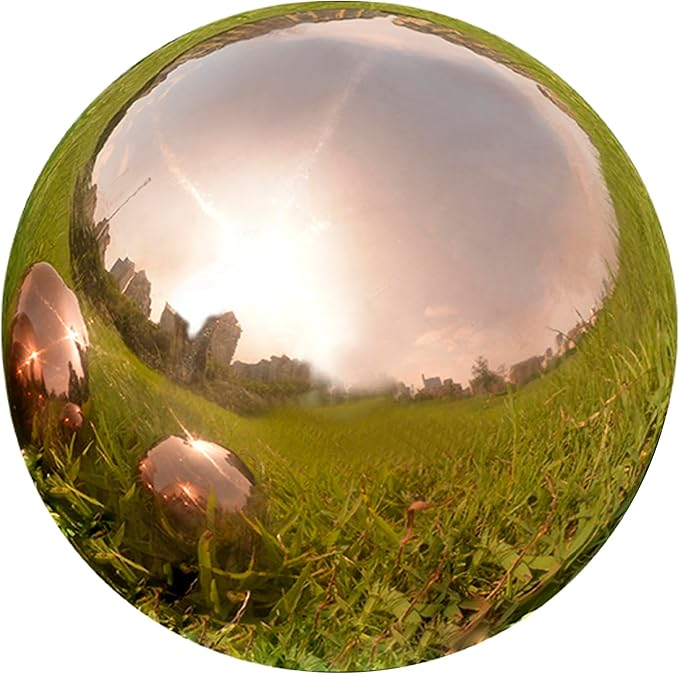 Nerien 6 Inch Gazing Ball, Stainless Steel Garden Mirror Globe, Polished Ornament Sphere, Hollow Floating Reflective Hemisphere, Home Outdoor Pond Housewarming Swimming Pool Decoration Gift, Rose Gold