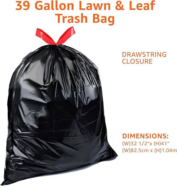 Amazon Basics Lawn & Leaf Drawstring Trash Bags,39 Gallon,40 Count (Pack of 4)