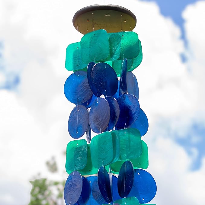 Solange & Frances Capiz Shell Wind Chimes for Outside - Elegant Wind Chimes for Home, Front Porch Decor or Patio Decor. Unique Valentines Day Gifts, Gifts for Mom and Gift for Men (Peacock)