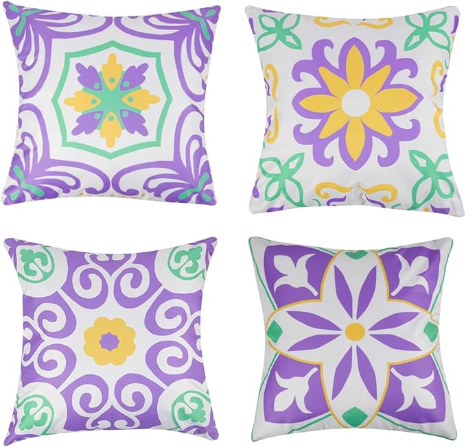 Pyonic Outdoor Pillows Waterproof Throw Pillow Covers Set of 4 Floral Printed and Boho Farmhouse Outdoor Pillow Covers for Patio Funiture Garden 18x18 Inch