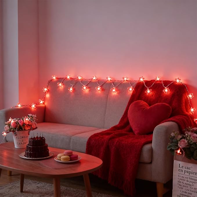 100 LED Red Cherry Blossom Flowrer String Lights, 33 FT Plug in Fairy Floral Lamp with 8 Modes, Flexible Clear Wire for Bedroom Balcony Patio, Valentine's Day Christmas Indoor Outdoor Decorations