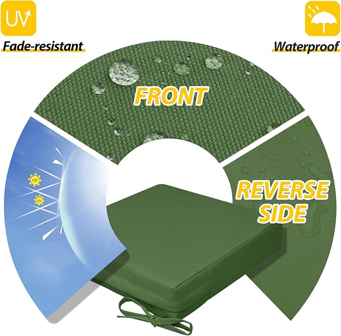 AAAAAcessories Outdoor Seat Cushions for Chairs, Waterproof, Fade-Resistant, 20" x 20" x 3", Patio Furniture Replacement Cushions, Set of 2, Dark Moss Green