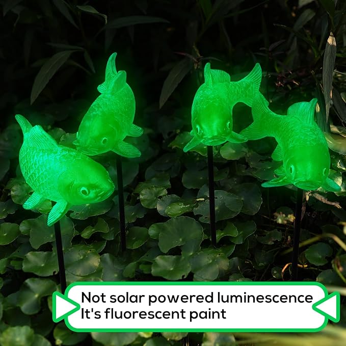 4PCS Antique Bronze Fish Garden Statue - Koi Fish Decor for Outdoors - 10.5 * 5Inch - Glow at Night