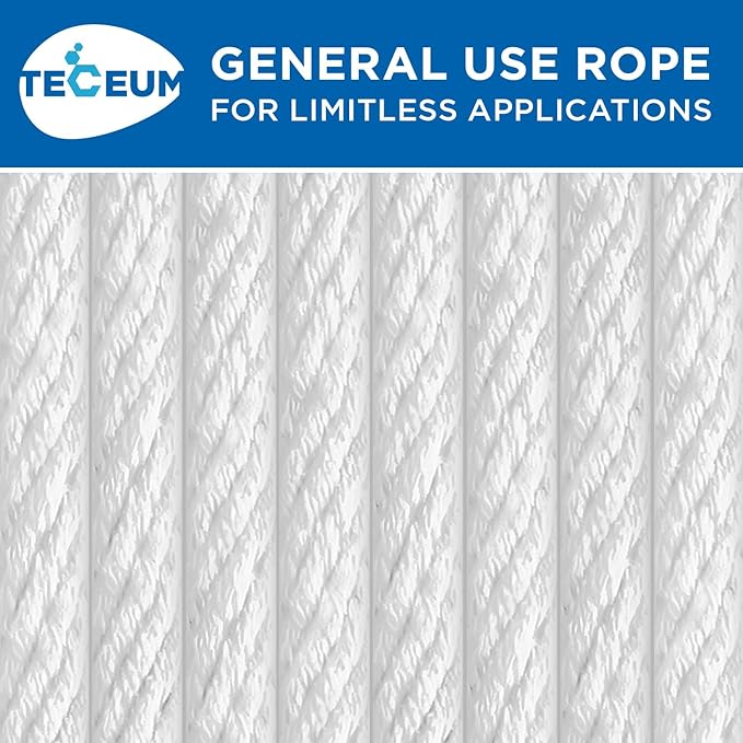 TECEUM Cotton Rope 3/16” (5 mm) – 50 FT – Strong All-Purpose Braided Rope – Natural Cotton – for Crafting, Сamping, Clothes Line, DIY, Indoor & Outdoor Use – White