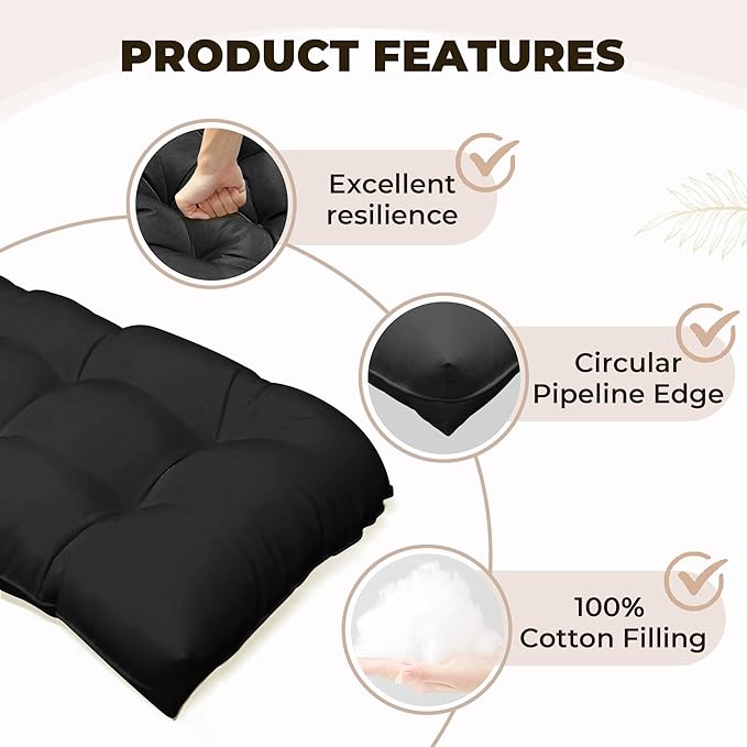 Wicker Chair Cushions of 5 Pieces, Waterproof Outdoor Loveseat Cushion for Wicker Furniture, 1 Love Seat Cushion, 2 U-Shape and 2 Lumbar Pillows for Patio Furniture (Black)