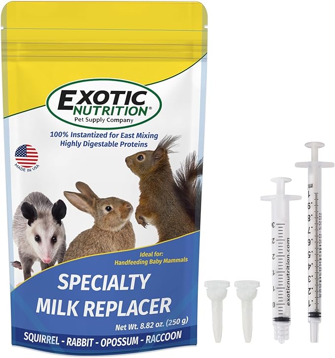 Exotic Nutrition Baby Squirrel Nursing Set (Basic) - Milk Replacer, Feeding Syringes