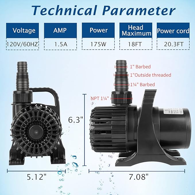 WaterRebirth (3200GPH-175W,UL listed) High Flow Large Fountain Submersible Water Pond Sump Pump Aquarium Electric Waterfall Pump Outdoor PS-3200 (Pack of 2)