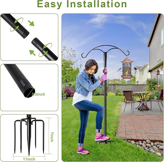 85 Inch Shepherds Hooks for Outdoor,Heavy Duty Shepherds Hooks for Outdoor with 5 Prong Base, Adjustable Stand Hanger for Garden Plant, Hummingbird Feeder, Lantern, Hanging Wedding Decor (2 Pack)