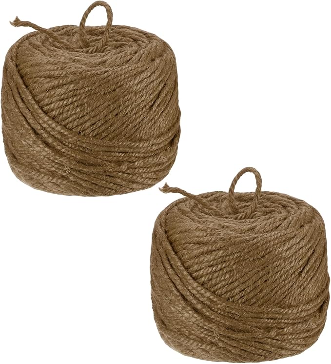 2-Pack Natural Jute Twine String, 3mm x 328ft/100m Long Garden Twine Balls for Crafts/Gift Wrapping/Gardening Plants, Durable Plant Ties Thick Rope [Dark Brown]