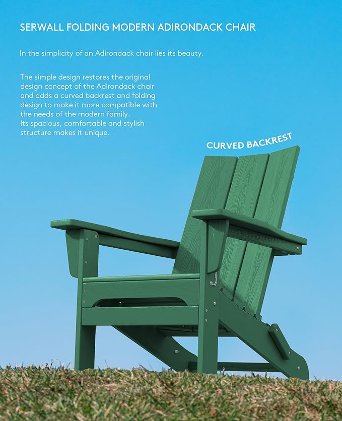 SERWALL Modern Folding Adirondack Chair Green