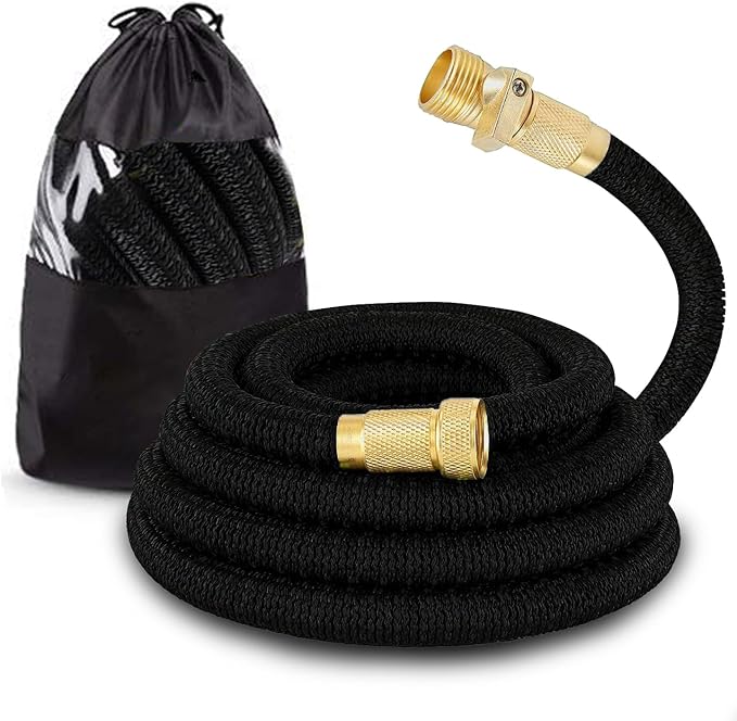 J&B XpandaHose 50ft Expandable Garden Hose- Heavy Duty Superior Strength 3750D - 4 -Layer Latex Core - Extra Strong Brass Connectors and Storage Bag (Black 50)