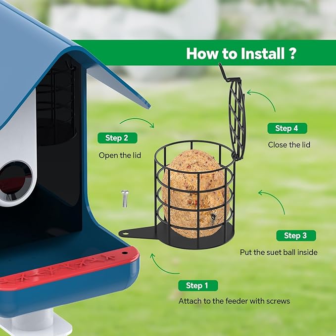 Metal Suet Ball Holder Designed for Bird Buddy Smart Bird Feeder with Camera - Durable Weatherproof Suet Feeder, Easy to Install, Powder-Coated