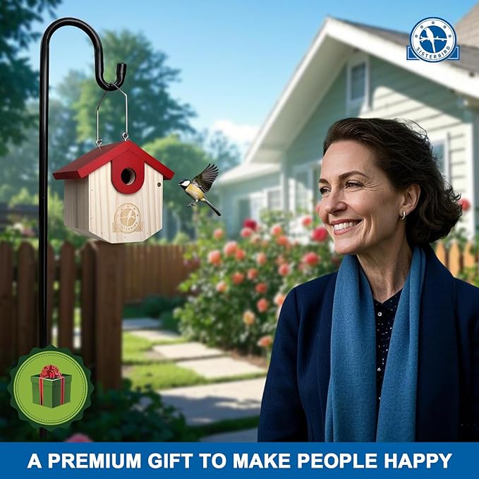 Wren Bird Houses for Outside Cedar Hanging Birdhouses for Outdoors 1-1/8" Entrance Hole Bird Houses for Outside Clearance Wooden Nesting Box Chickadee Predator Guard, Red