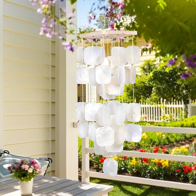 MUMTOP Shell Wind Chimes for Outside Clearance, Tropical White Capiz Shell Wind Chime for Patio,Indoor,Outdoor,Garden,Yard,Coastal,Beach Decor or Gifts for Women,Girl