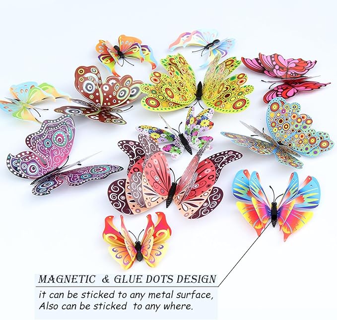 Butterfly Wall Decor 72 PCS, 3D Butterflies Stickers for Party Decorations with Magnets (Circl, 72)