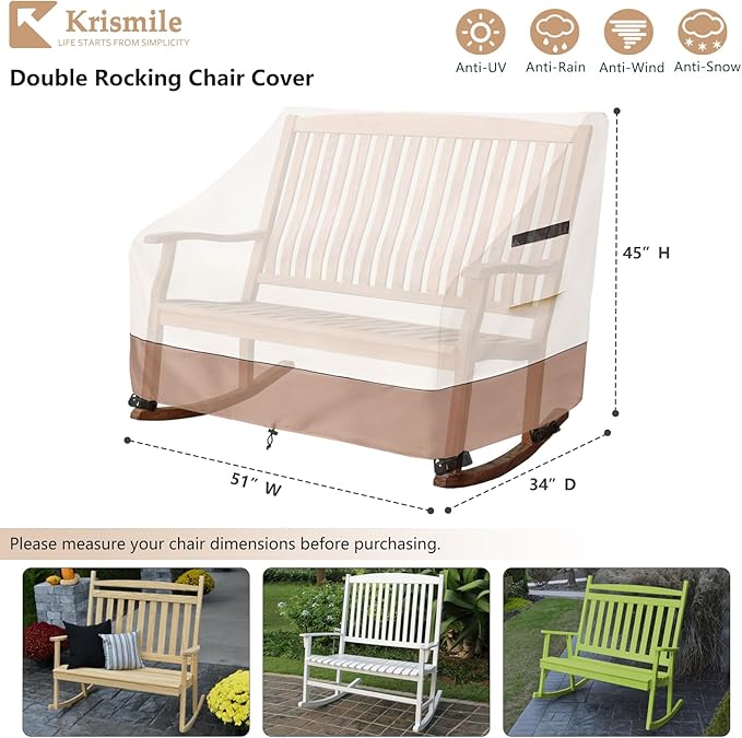 50" Double-Wide Outdoor Rocking Chair Cover, Waterproof & Dust Proof Patio Furniture Covers, Patio Chair Covers 51" W x 34" D x 45" H(Beige)