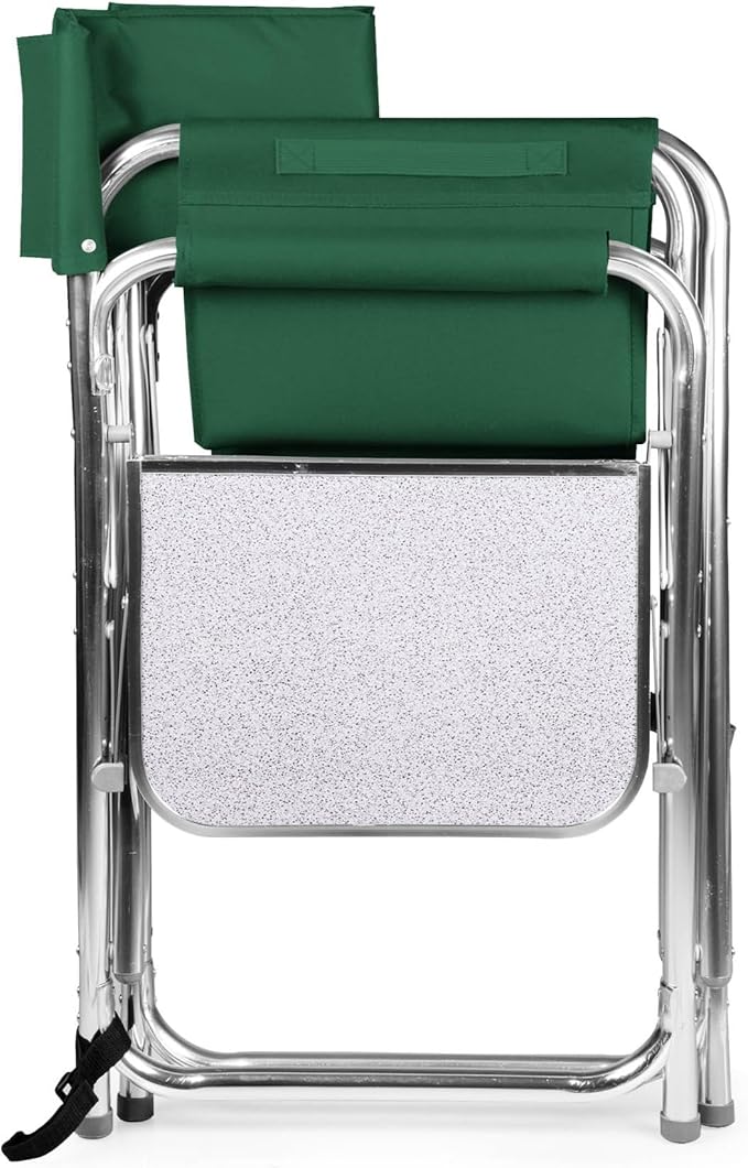 PICNIC TIME Sports Chair with Side Table, Outdoor Foldable Padded Adult Camping Chairs with Cup and Accessory Panel for Lawn, Beach, & Sports Use for Adults, up to 300-lbs Capacity, (Hunter Green)