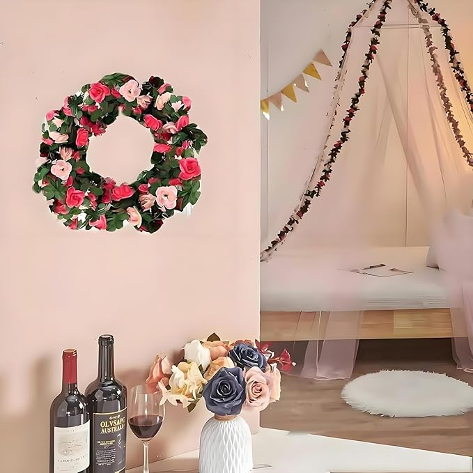 5 Pcs 8FT Flower Garland Artificial Flowers for Outdoors Fake Rose Vine Ivy Silk Flowers for Decoration/Anniversary/Wedding Birthday/Christmas/Home Decor/Garden Decor (Pink)