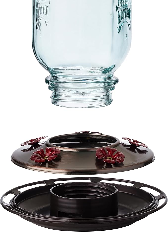 More Birds Mason Jar Hummingbird Feeder, Glass Hummingbird Feeders for Outdoors, 5 Feeding Stations, 25 Ounces