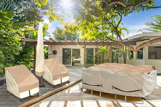 Porch Shield Patio Chair Covers - Waterproof Outdoor Lounge Deep Seat Lawn Chair Cover 2 Pack - 28W x 30D x 28H inch, Light Tan & Khaki