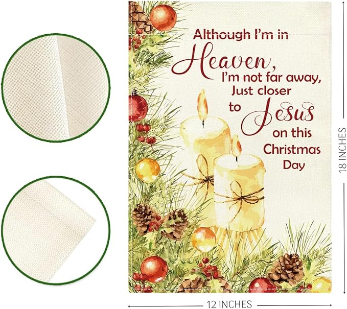 Christmas In Heaven Memorial Christmas Garden Flags for Outside Xmas Winter Holiday Outside Outdoor Lawn Patio Decorations Yard Flag Double Sided 12x18 Inch
