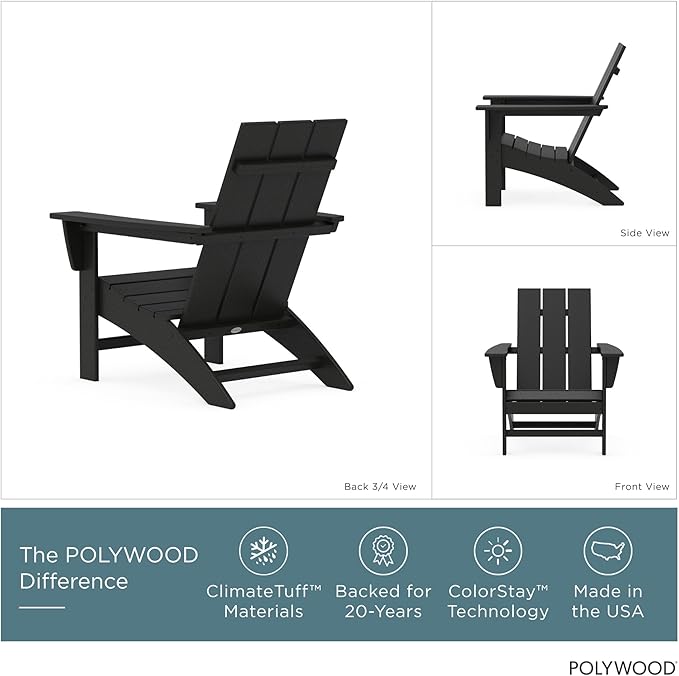 POLYWOOD AD420BL Modern Adirondack Chair, Black