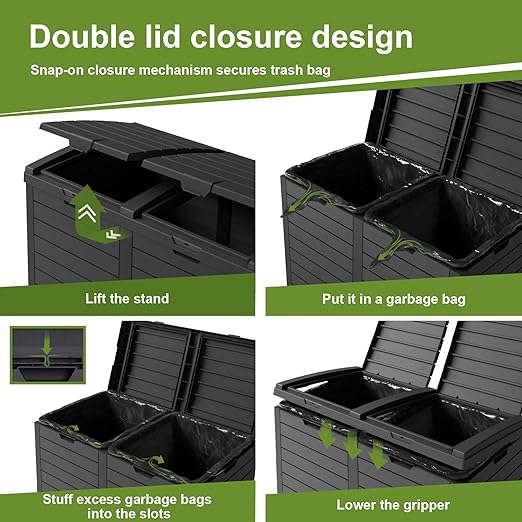EFU 76 Gallon Outdoor Trash Can,Waterproof Resin Garbage Can with Tiered Lid & Drip Tray, Outside Trash Bin for Patio,Kitchen, Backyard & Deck, Black