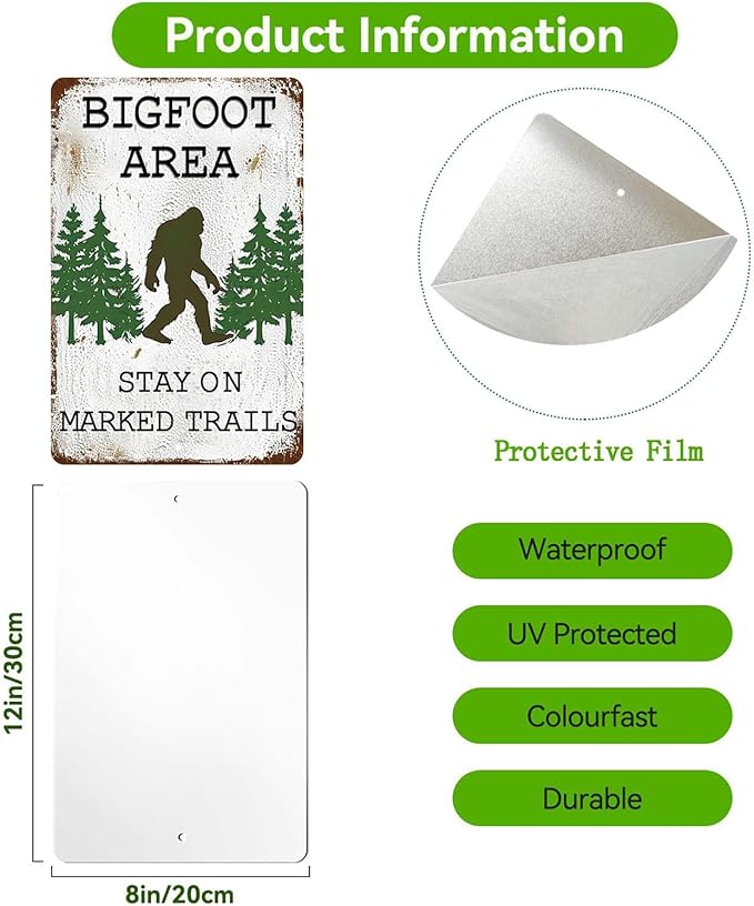 Big Foot Sasquatch Gifts,Vintage Funny Metal Bigfoot Signs for Outdoor,Garden,Street,Forest,Yard Decor,8x12 Inches